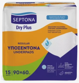 Septona Υποσέντονα Dry Plus Regular Μιας Χρήσης, 15 τεμάχια (60Χ90)