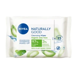 Nivea Naturally Good Μαντηλάκια Καθαρισμού με Οργανική Αλόη, 25 τεμάχια