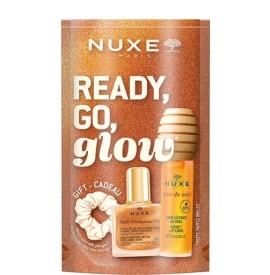 Nuxe Promo Ready, Go, Glow με Reve De Miel Honey Lip Care Oil Gloss για Ενυδάτωση Χειλιών, 10ml, Huile Prodigieuse Or Ιριδίζον Ξηρό Λάδι Ενυδάτωσης για Πρόσωπο, Σώμα & Μαλλιά, 10ml & Δώρο Λαστιχάκι Μαλλιών, 1τεμ, 1σετ