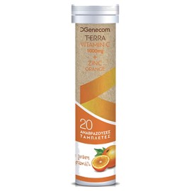 Genecom Terra Vitamin C 1000 mg & Zinc Γεύση Πορτοκάλι 20 αναβράζοντα δισκία