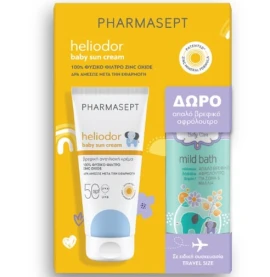 Pharmasept Heliodor Promo με Baby Sun Cream SPF 50 Βρεφική Αντηλιακή Κρέμα, 100ml & Mild Bath Απαλό Βρεφικό Αφρόλουτρο για Σώμα & Μαλλιά, 100ml, 1σετ