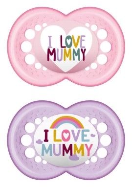 MAM I Love Mummy & Daddy Ορθοδοντική Πιπίλα Σιλικόνης Ροζ 6+ μηνών 2τμχ
