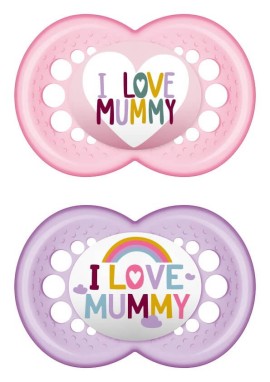 MAM I Love Mummy & Daddy Ορθοδοντική Πιπίλα Σιλικόνης Ροζ 6+ μηνών 2τμχ