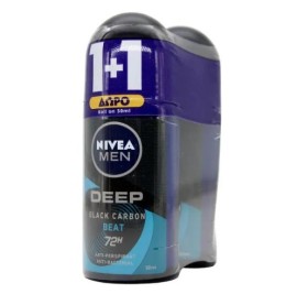 NIVEA Promo Men Deep Black Carbon Beat 72h Ανδρικό Αποσμητικό Roll-On 2x50ml 1+1 Δώρο