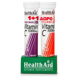 Health Aid Vitamin C Blackcurrant Γεύση Φραγκοστάφυλο 20 Αναβράζοντα Δισκία & Vitamin C Orange 1000mg Γεύση Πορτοκάλι 20 αναβράζοντα δισκία