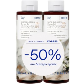 Korres Promo (-50% στο 2ο Προϊόν) Αφρόλουτρο White Blossom, 2x250ml, 1σετ