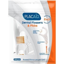 Plac Aid Dental Flosser & Picks Οδοντικό Νήμα με Λαβή Πορτοκαλί, 24τεμ
