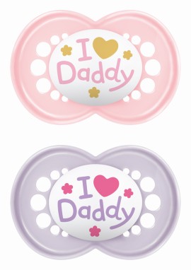 MAM I Love Daddy Ορθοδοντική Πιπίλα Σιλικόνης Ροζ 16+ μηνών 2τμχ