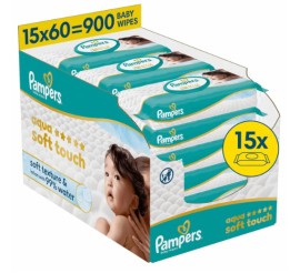 Pampers Aqua Soft Touch Μωρομάντηλα 15 x 60, 900τμχ