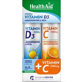 Health Aid Combo Pack Vitamin D3 2000iu, 20 ταμπλέτες & Vitamin C1000mg, 20 ταμπλέτες, 1σετ