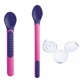 MAM Heat Sensitive Spoons & Cover Θερμοευαίσθητα Κουταλάκια με θήκη Ροζ 6m+ 2τμχ