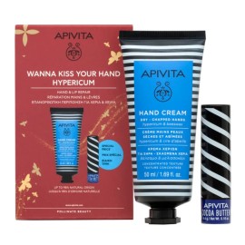 Apivita Set Wanna Kiss Your Hand Hypericum Κρέμα Χεριών για Ξηρά Σκασμένα Χέρια 50ml + Lip Care Cocoa Butter 4,4gr