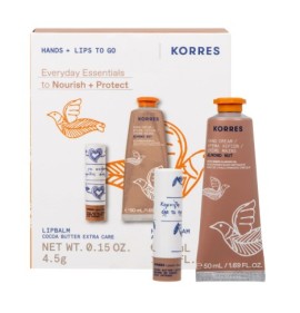 Korres Promo Hands & Lips to Go Everyday Essentials to Nourish & Protect with Almond Nut Hand Cream, 50ml & Lipbalm Cocoa Butter Extra Care, 4.5g, 1set