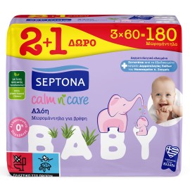 Septona Calm n Care Μωρομάντηλα για Βρέφη με Αλόη 2+1 Δώρο, 3x60τεμ