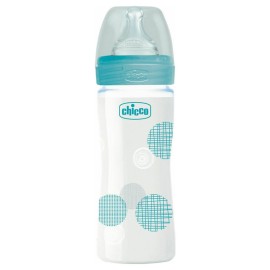 Chicco Well Being Γυάλινο Mπιμπερό με Θηλή Σιλικόνης Σιελ Κύκλοι 0m+ 240ml