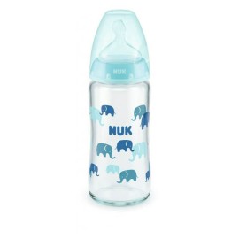 NUK First Choice Γυάλινο Μπιμπερό με θηλή σιλικόνης M 0-6m Γαλάζιο 240ml