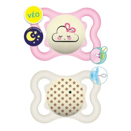 MAM Supreme Night Πιπίλα Σιλικόνης 2-6m Ροζ & Άσπρη 2τμχ