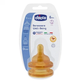 Chicco Θηλή Καουτσούκ  Ροή Φαγητού 6m+ 2τμχ