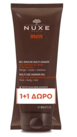 Nuxe Promo 1+1 Free Men Shower Gel for Body, Hair & Face, 2x200ml