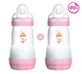 MAM Easy Start Anti-Colic Μπιμπερό σε Ροζ χρώμα με ζωάκια 2m+ 260ml 1+1