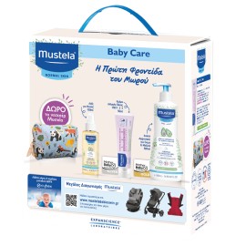 Mustela  Baby Oil - Λάδι Για Μασάζ 100ml & Κρέμα Αλλαγής Πάνας 50ml & Απαλό Αφροντούς για Σώμα και Μαλλιά 500ml & Δώρο Νεσεσέρ Mustela 1τμχ