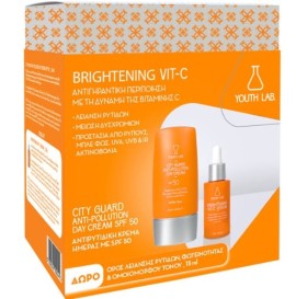 Youth Lab. Promo Brightening Vit-C Σετ Περιποίησης με City Guard Anti-Pollution Αντιρυτιδική Κρέμα Ημέρας με SPF 50, 40ml & Δώρο Brightening Vit-C Ορός για Λείανση Ρυτίδων, Φωτεινότητα & Ομοιόμορφο Τόνο, 15ml, 1σετ