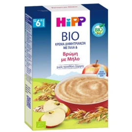 Hipp Bio Κρέμα Δημητριακών με Γάλα, Βρώμη & Μήλο Χωρίς Ζάχαρη 6m+, 250g