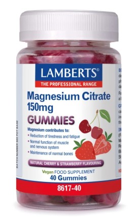 Lamberts Magnesium Citrate 150mg Gummies με Γεύση Φράουλα και Κεράσι, 40 Gummies