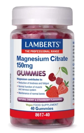 Lamberts Magnesium Citrate 150mg Gummies με Γεύση Φράουλα και Κεράσι, 40 Gummies