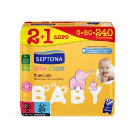 Septona Calm n Care Απαλά Μωρομάντηλα με Χαμομήλι, (2+1 Δώρο)3x80τεμ