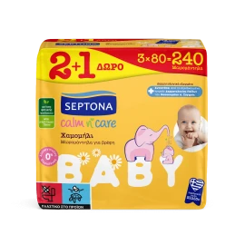 Septona Calm n Care Απαλά Μωρομάντηλα με Χαμομήλι, (2+1 Δώρο)3x80τεμ