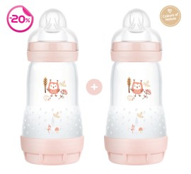 MAM Easy Start Anti-Colic Μπιμπερό σε Ροζ χρώμα με ζωάκια 2m+ 260ml 1+1