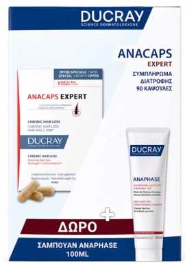 Ducray Promo κατά της Τριχόπτωσης με Anacaps Expert, 90caps & Δώρο Ducray Anaphase Chronic Σαμπουάν Κατά της Τριχόπτωσης, 100ml, 1σετ