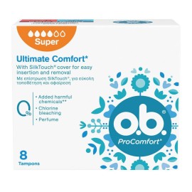 OB Pro Comfort Curved Grooves Super Tampons Ταμπόν Μεγάλης Ροής 8τμχ