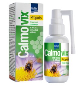 Calmovix Propolis Oral Spray Εκνέφωμα με εκχύλισμα πρόπολης, μέλι και αλθαία για την ανακούφιση του ερεθισμένου λαιμού, του βήχα και της βραχνάδας.