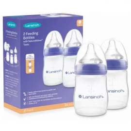 Lansinoh Feeding Bottles with Natural Wave Teat Πλαστικά Μπιμπερό με Θηλή Αργής Ροής, 2x160 ml