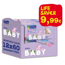Septona Baby Calm n Care Wipes Aloe Monthly Pack 720 Τεμάχια