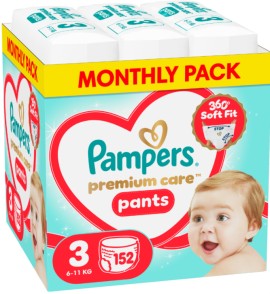 Pampers Premium Care Pants No.3 Monthly Pack (6-11kg) Βρεφικές Πάνες Βρακάκι, 152τεμ