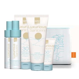 Intermed Set Luxurious Santorini Travel Kit Αντηλιακή Κρέμα Προσώπου Spf50 40ml + Αντηλιακό Σώματος Spf30 75ml + Λάδι Μαυρίσματος Spf6 50ml + Ενυδατικό Mist Προσώπου & Σώματος 50ml + After Sun Cooling Gel 75ml + Δώρο Νεσεσέρ