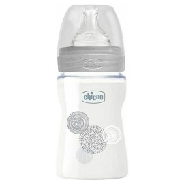 Chicco Well Being Grey Circles 0m+ Mπιμπερό Γυάλινο με Θηλή Σιλικόνης Γκρι Κύκλοι 150ml