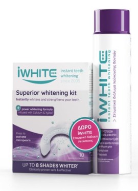 iWhite Promo Superior Whitening Kit Μασελάκια Λεύκανσης, 10τεμ & Δώρο Instant Teeth Whitening Στοματικό Διάλυμα Λεύκανσης Δοντιών, 500ml, 1σετ