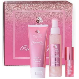 Aloe Colors x Emmanouela Cosmetics Ready to Glow Set με Golden Body Bronzer Cream Κρέμα Σώματος, 100ml & Secret Glow & Glitter Spray Λάμψης, 100ml & Lip Oil Έλαιο Χειλιών, 10ml